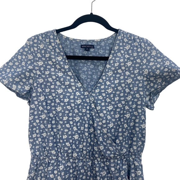 J. Crew Factory Printed chambray ruffle faux-wrap dress - Picture 2 of 11